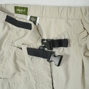 Eddie Bauer Women's Large Hiking Shorts Belted High Rise Beige Nylon Pocket 7"